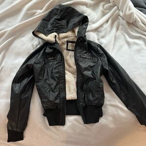 Black Hooded Jacket with Faux Fur Lining